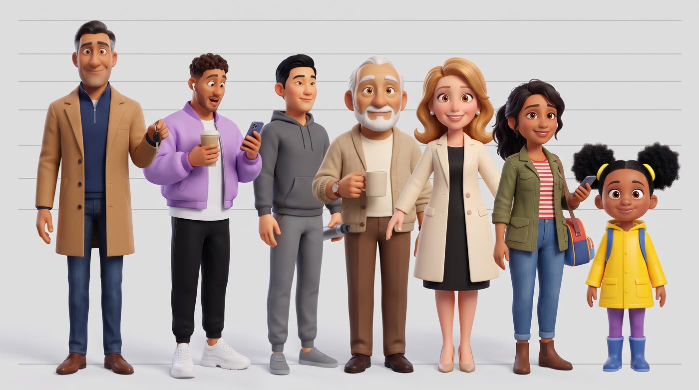 The whole family standing side by side